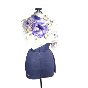 Women's Unbranded Off-White Purple Floral Scarf One Size